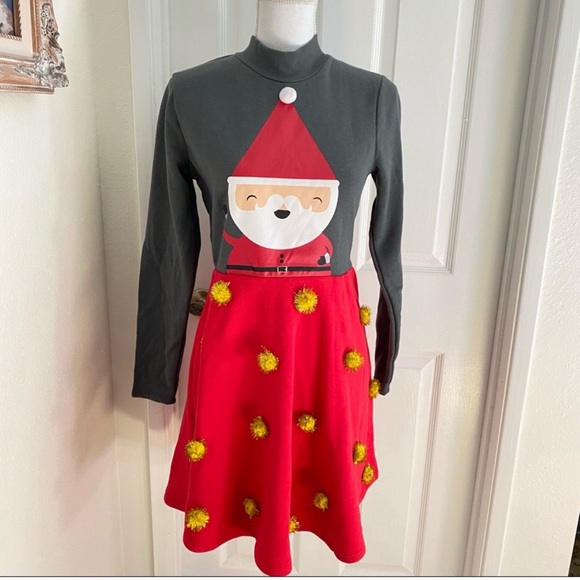 NEW UGLY Sweater CHRISTMAS NWT Mighty Fine Santa Pom Pom Dress - Picture 1 of 7